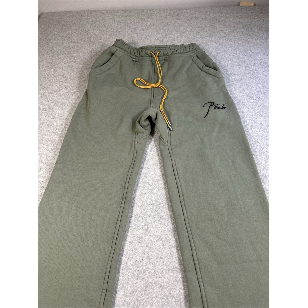Rhude Men's Authentic Army Green Logo Sweatpants Elastic Waist Pants Size XS